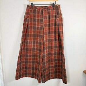 Cider Plaid Wide Leg Pants - Red and Brown